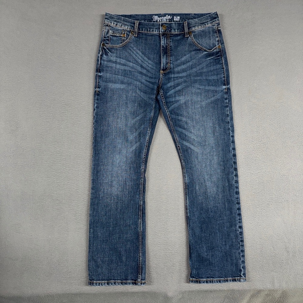 Wrangler Retro Jeans Mens 36x32 Blue Slim Boot Stretch Denim Western Cowboy